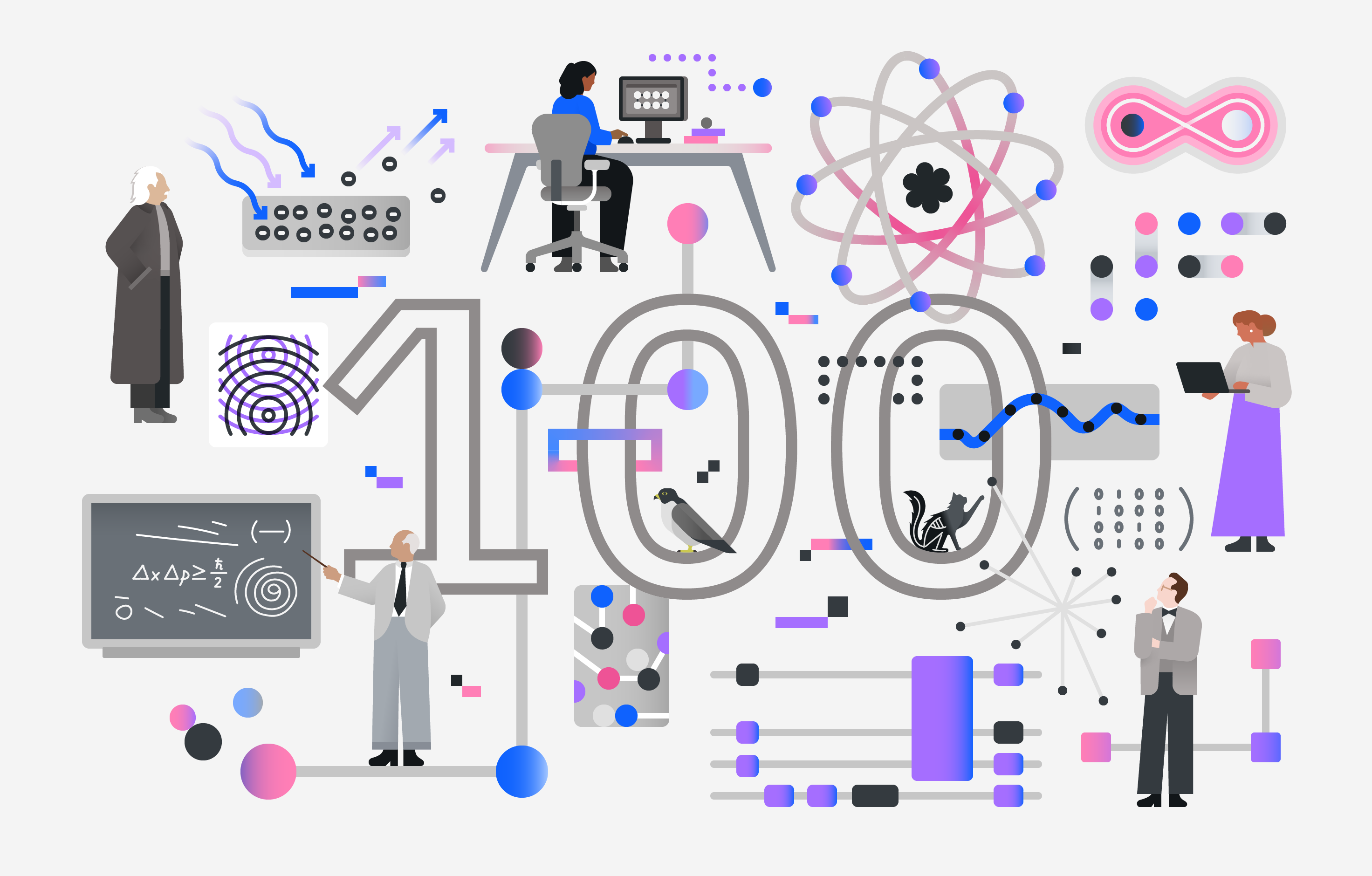 Illustration celebrating quantum ideas and pioneers